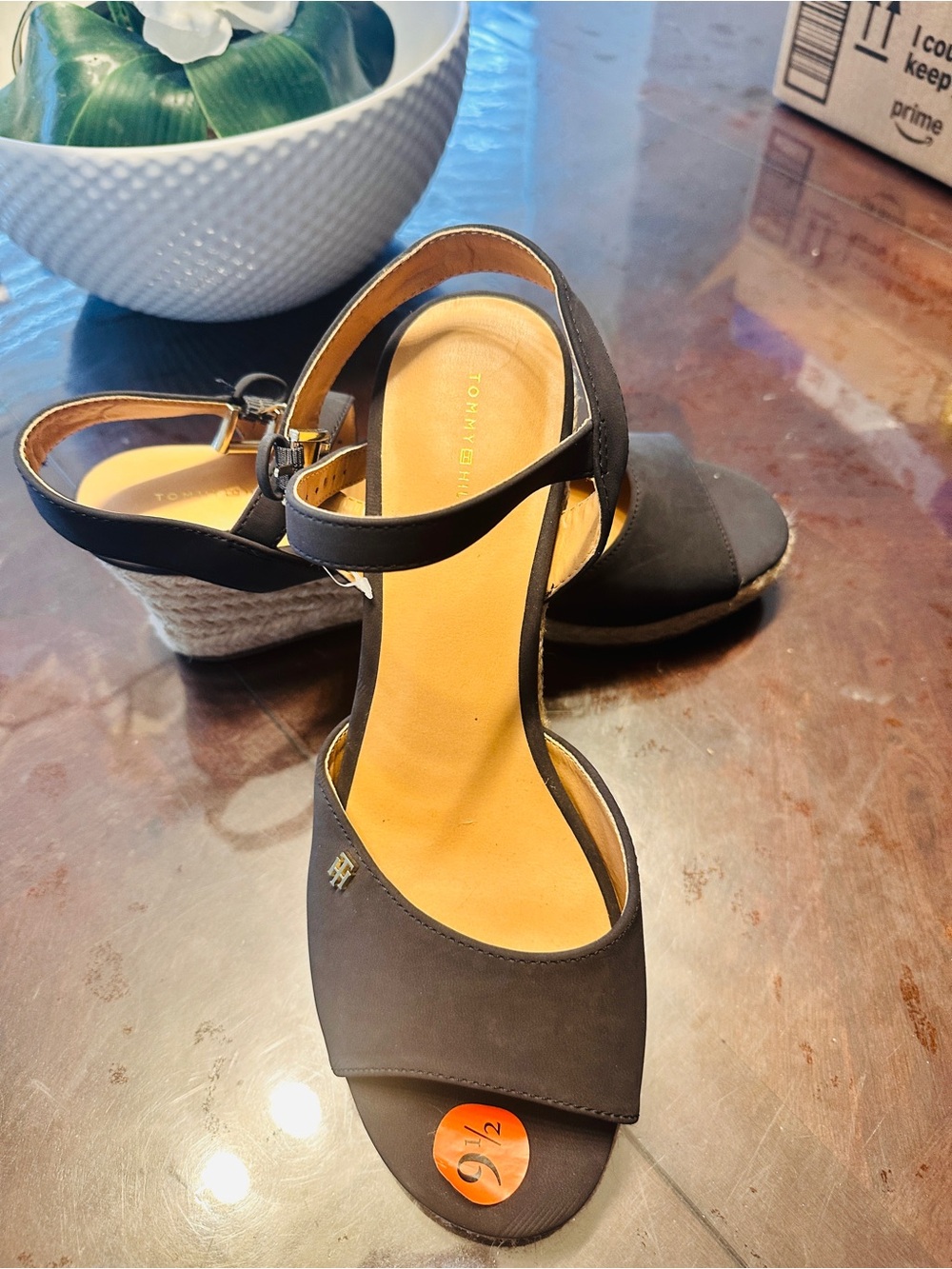 Tommy Hilfiger Black Open-Toe Wedge Sandals